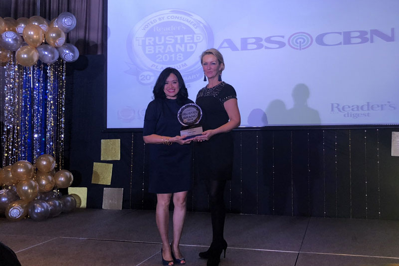 ABS CBN wins Platinum Award at the Reader s Digest Trusted Brands Awards for third straight year 1